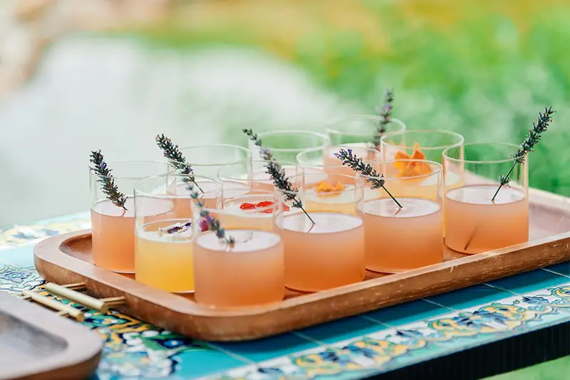Fresh lavender drinks served on the terrace